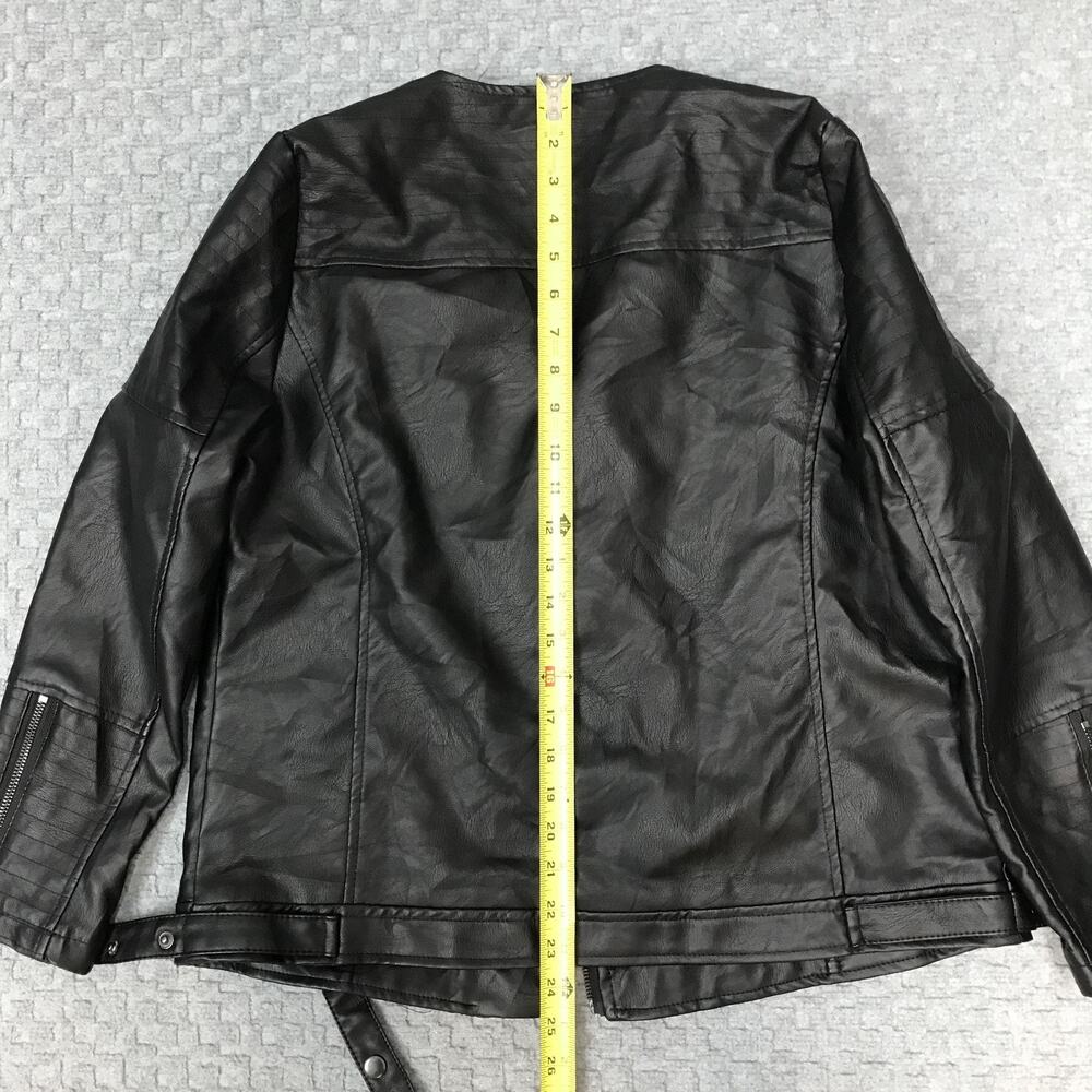 Signature Studio Jacket Womens Med Black Moto Madness Faux Leather Biker Zip NEW - Picture 6 of 16